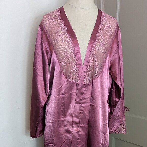 Vintage Robe Satin Lace Loungewear Boho Sash Coastal Grandma Girly Lingerie - Picture 7 of 7